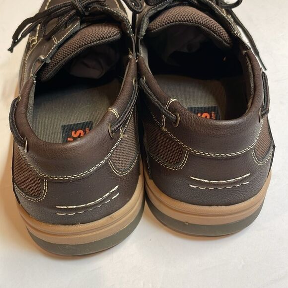 Tan’s by Transmith Leather Shoes men’s chocolate brown top siders. Size 11.5. - Picture 4 of 8